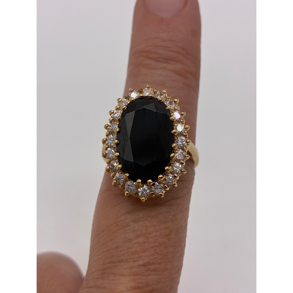 Vintage Style 925 Gold Plated Oval Obsidian Cocktail Ring Size 8